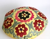 BIG SALE Suzani Sweet Pillow Cover, Hand-Embroidered Round Pillow Cover