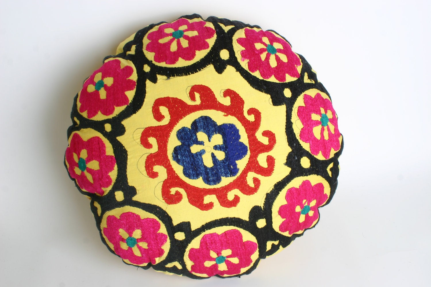 FAST Shipment with FEDEX (1-3 Days) Suzani Sweet Pillow Cover, Hand-Embroidered Round Pillow Cover