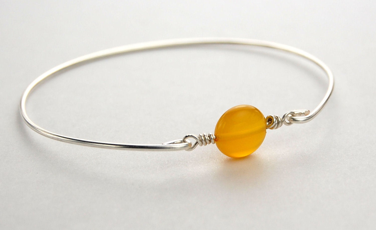 Gemstone Bangle Bracelet- Lemon Yellow Agate Gemstone and Sterling Silver Filled Wire- Custom Made to Size