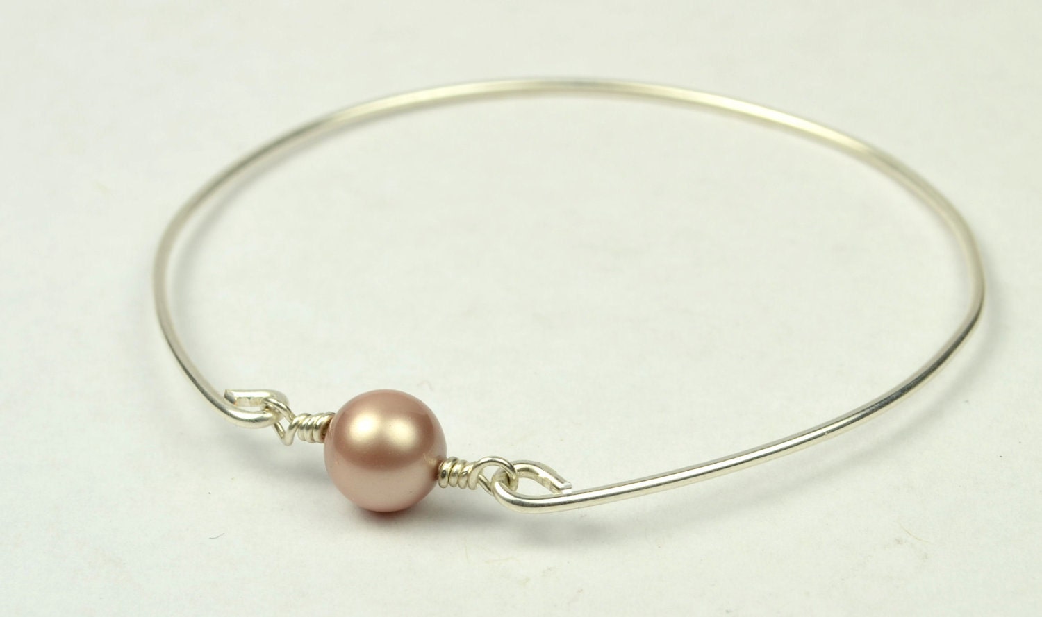 Silver Bangle Bracelet- Almond Swarovski Pearl Bead and Sterling Silver Filled Wire- Custom Made to Size