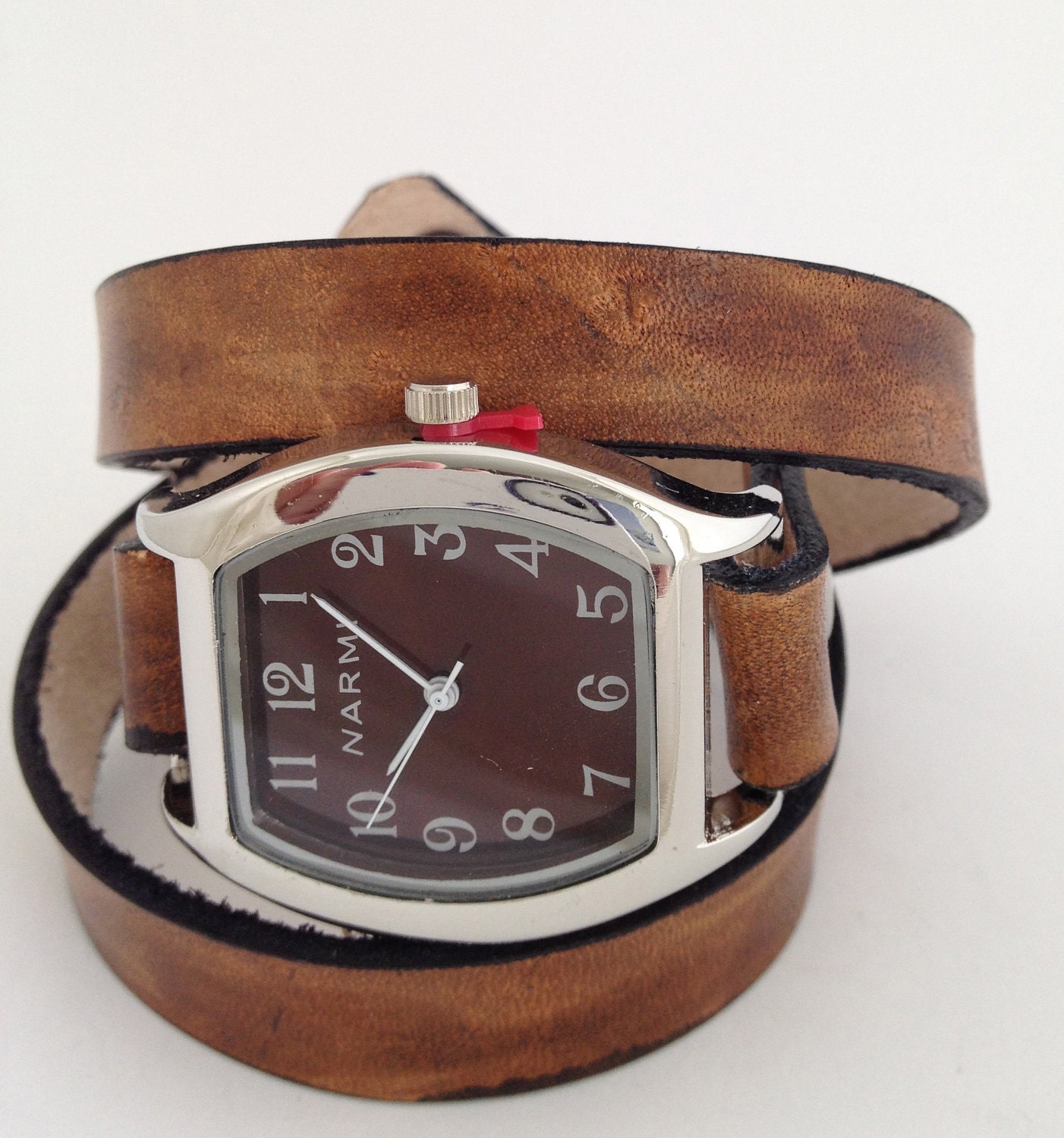 Leather 3-Wrap Watchband in Two Tone Distressed Brown and Black - Made to Order - Leave Me Your Wrist Measurement