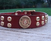 Leather Dog Collar, Hunting Dog, Shotgun Concho Dog Collar, Dog ID Tag Included
