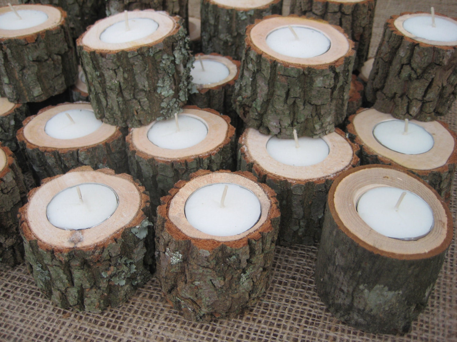 Reserved for lizcupples Rustic Wedding Decor Candleholders Log for Tealights