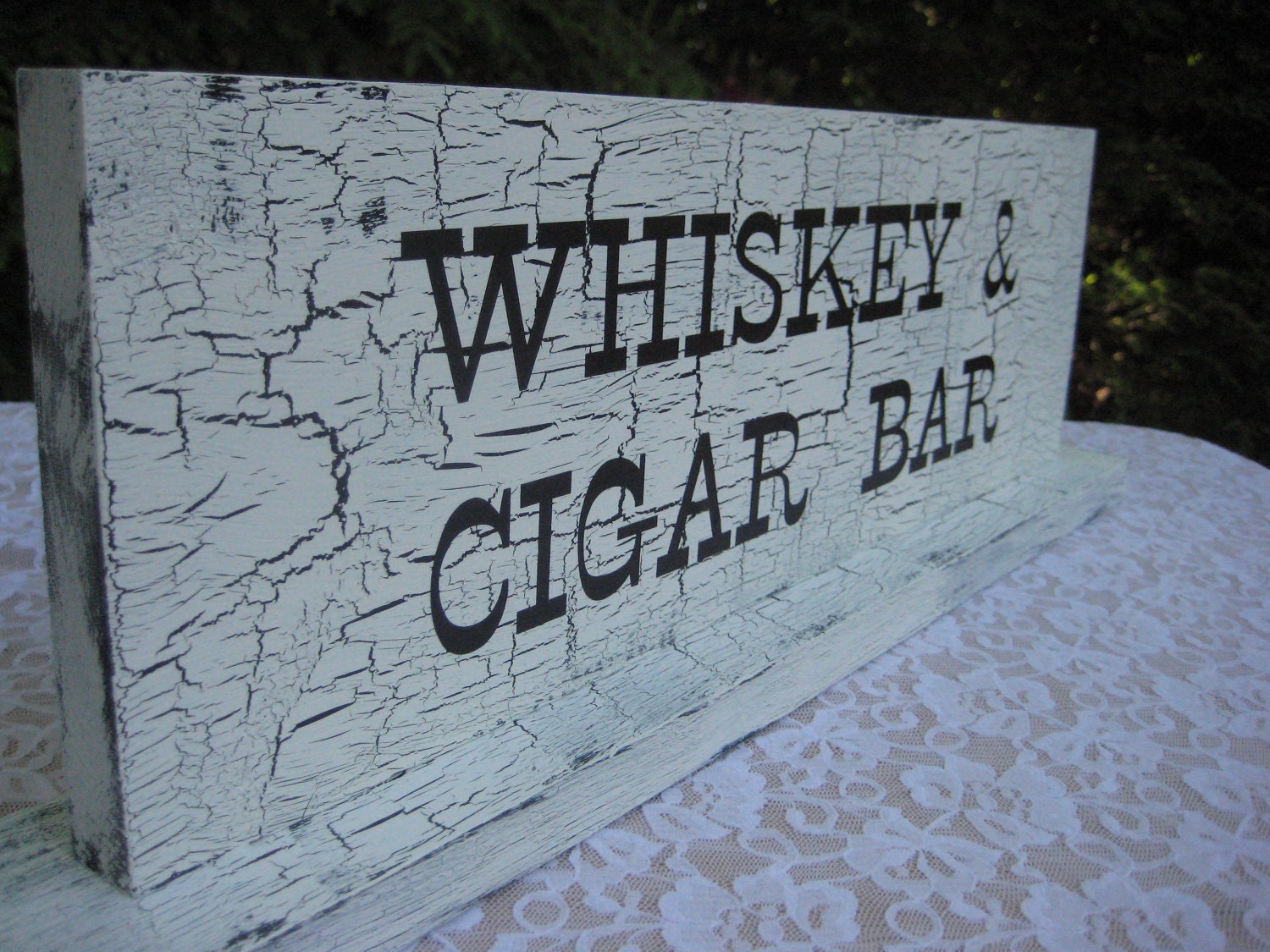 Wedding Sign Whiskey Cigar Bar Table Vintage Shabby Chic Finish