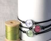 Mom Adjustable Leather Customizable Bracelet - 3 Initials, Black Leather