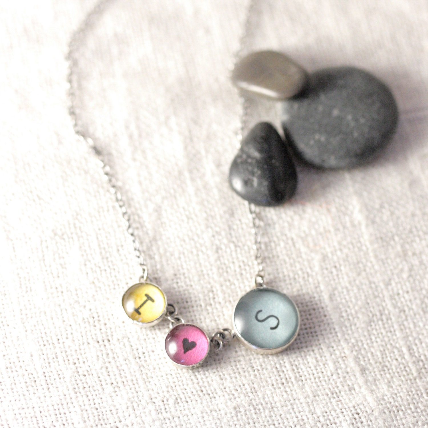 Personalized Charm Necklace - "I Heart" 1 Monogram, Linked, Without Beads