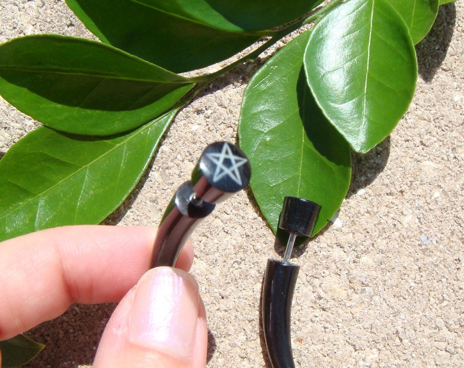 Fake Gauge tribal earring Pagan STAR FAKE TALON Earrings - Men Women Salvaged Horn Fake Gauges