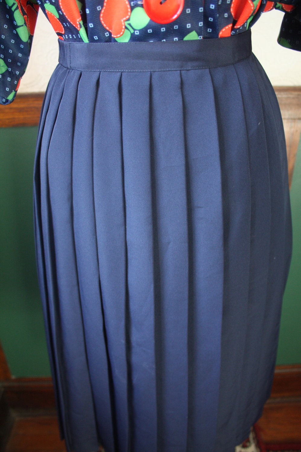 Navy Pleated Skirt