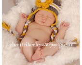 Grey, Yellow, & White Earflap Beanie w/detachable flower