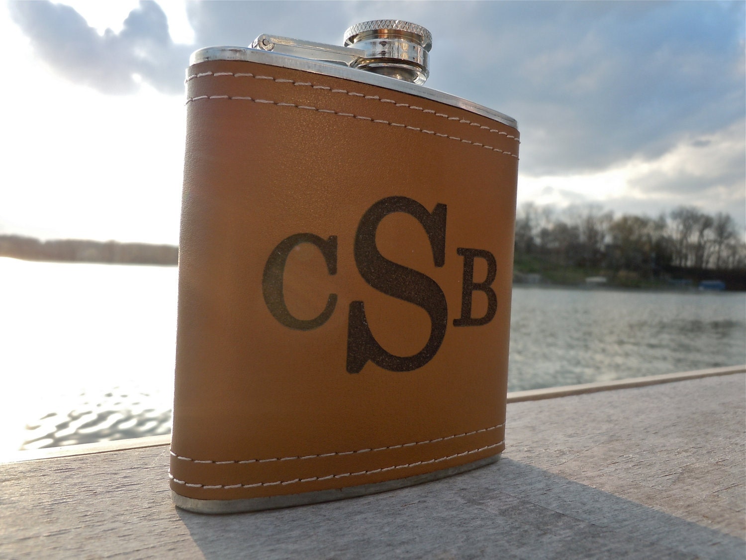 5 Custom Engraved / Personalized Leather Flasks: Flask for Groomsmen, Best Man, Birthdays, Graduations