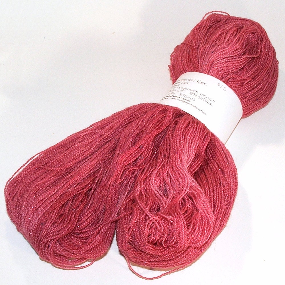 SPARKLE LACE - Superwash Merino/Silk/Stellina Blend Lace Weight Yarn - 875 yards/100 grams - New Rose