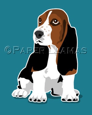 Basset Hound Dog art print -custom colors- 8x10 custom dog wall art puppy pictures decor