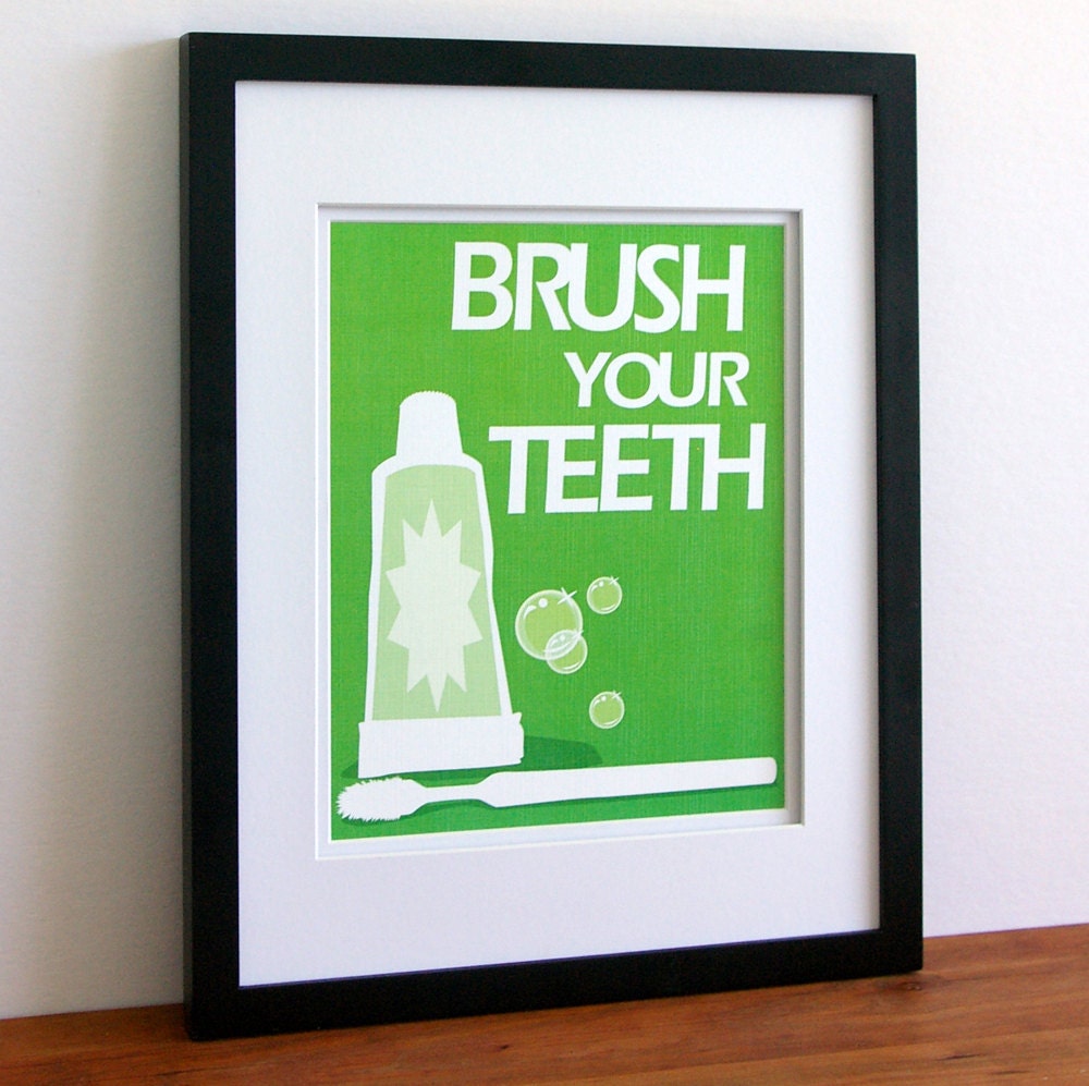 Bathroom Art Prints, Wash Your Hands, Brush Your Teeth, Wash behind your ears, No splashing, Pick 3 -custom colors- 5x7