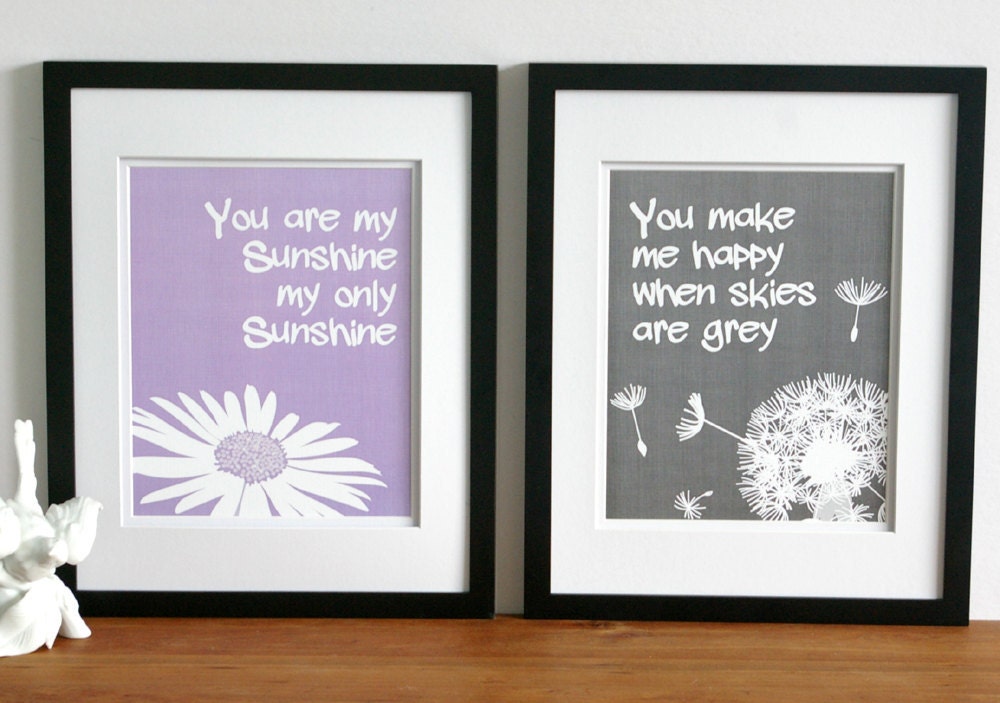 Nursery art, childrens wall art, You are my sunshine print set, custom colors, size 11 x 14 kids word art baby girls room art art