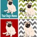Pug Dog Art  - fawn - custom dog portrait chevron art print, nursery art for boys childrens art