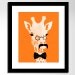 Giraffe art jungle safari animal art print, custom colors, size 8 x 10 kids childrens art animals with mustaches giraffe wall art