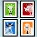 Giraffe art jungle safari animal art print, custom colors, size 8 x 10 kids childrens art animals with mustaches giraffe wall art