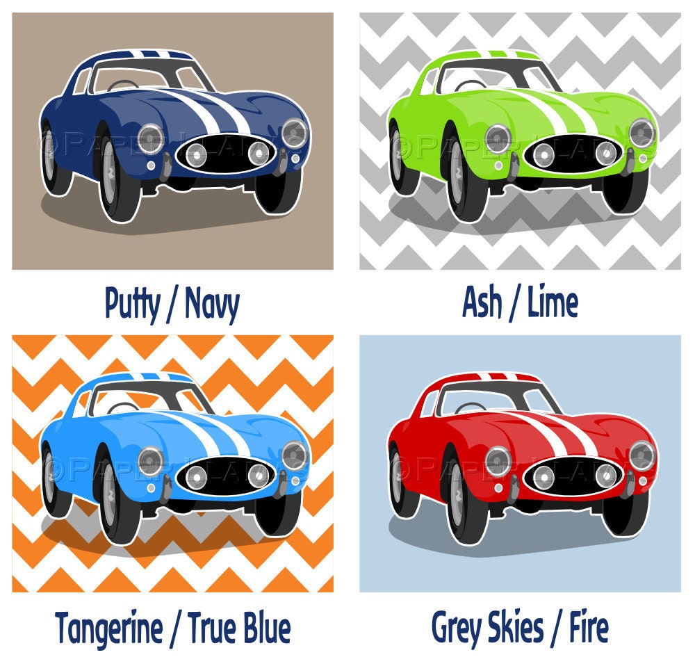 Childrens art - 1956 Ferrari - wall art - Vintage sports car - boys art prints - nursery art - pick your colors yellow and grey