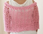 Pink Capelet Shrug, Hand Crocheted Lacy Wool Blend Wrap