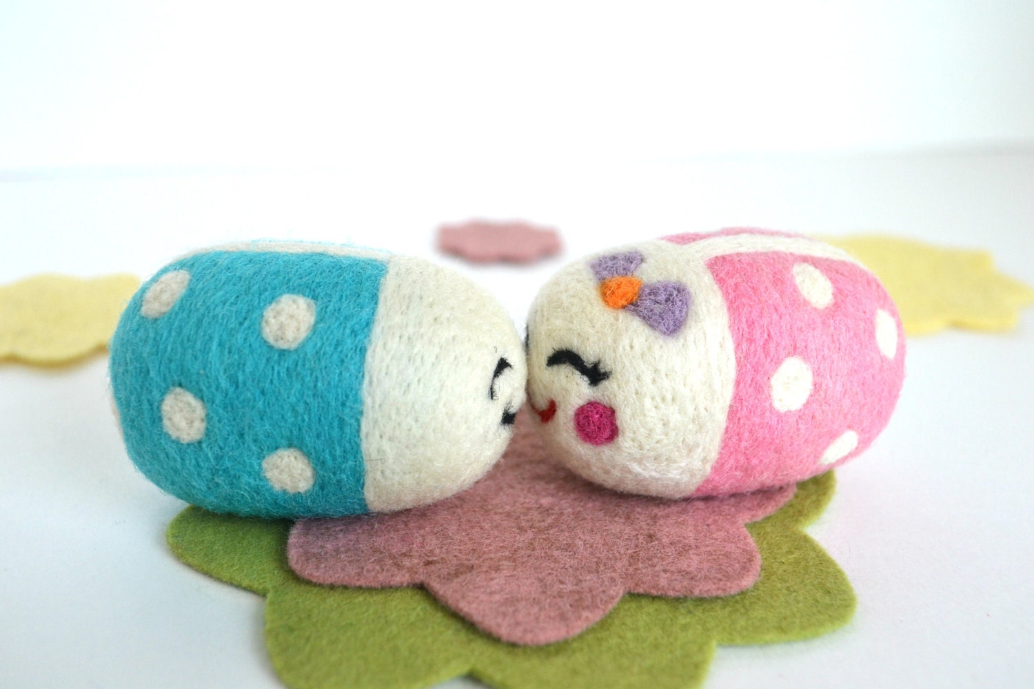 Needle Felted LadyBugs/Mr. and Mrs. Love Bug-Natural Toy