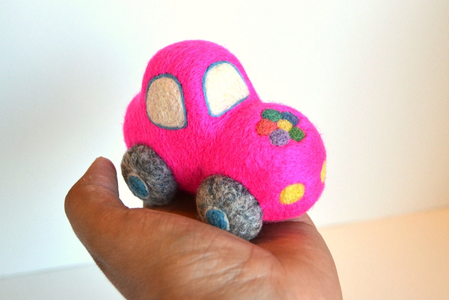 Needle Felted Hot Pink Car- Natural Toys
