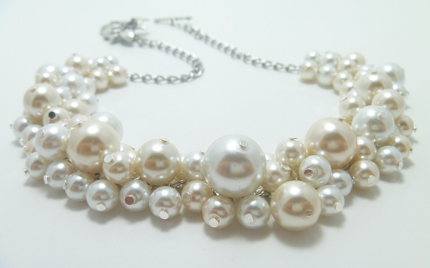 Chunky Pearl Necklace - White and off white/ivory cluster of pearls bridal, wedding, bridesmaids beaded jewelry necklace - Milky Way -