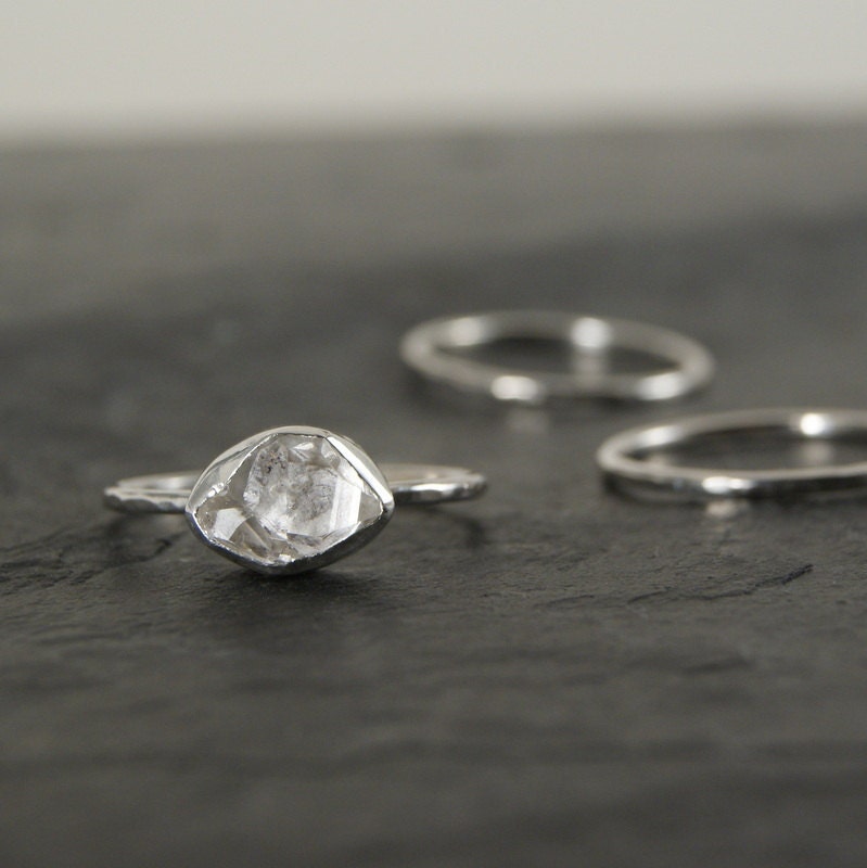 Small Herkimer Diamond Ring in Sterling Silver - Set of 3