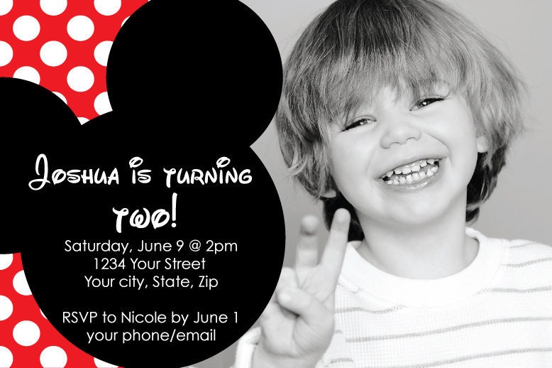 Custom Made Mickey Mouse Birthday Party Invitations