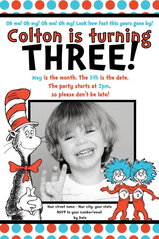 Custom Made Dr. Suess Birthday Party Invitations
