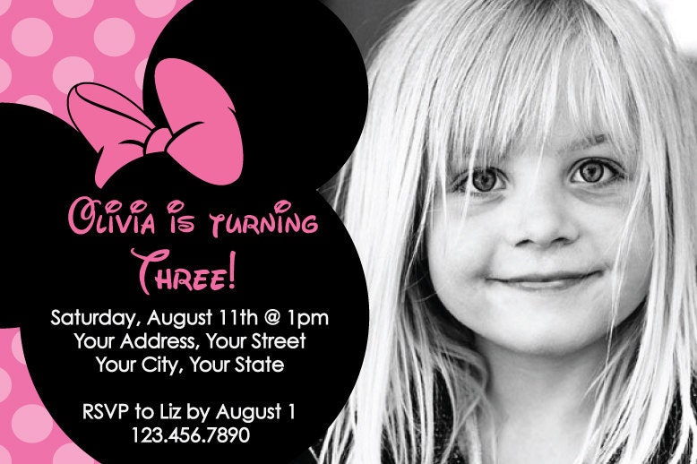 Custom Made Minnie Mouse Birthday Party Invitations
