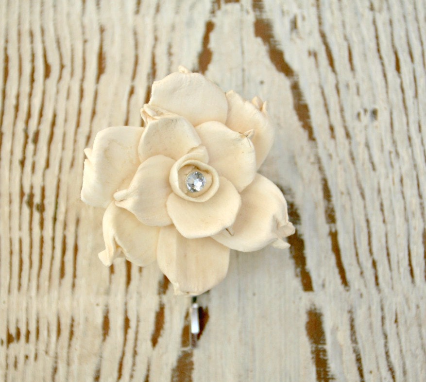 Natural Ivory Sola Wood Gardenia Wedding Hair Accessory - Bobby Pin - Bridal Hair Accessories