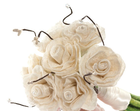 Bridal Bouquets Wedding Flower Roses Unique Felt Flowers Bouquet Ivory