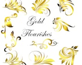 Clip Art: Gold Flourishes Swirl  Embellishments   Transparent Png  Files 056