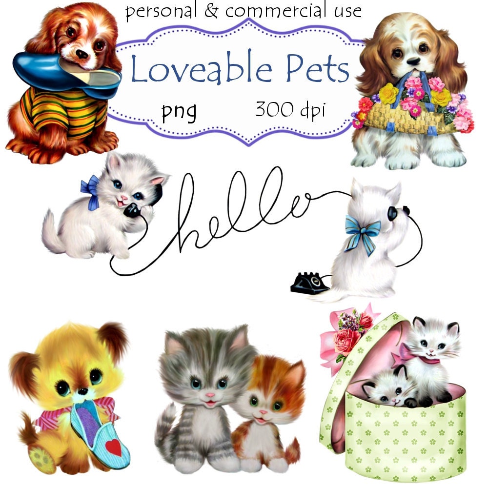 Clip Art: Cats and Dogs Loveable Pets    Transparent Png  Files 090