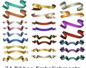 Clip Art: 24 Ribbon  Embellishments   Transparent Png  Files 114
