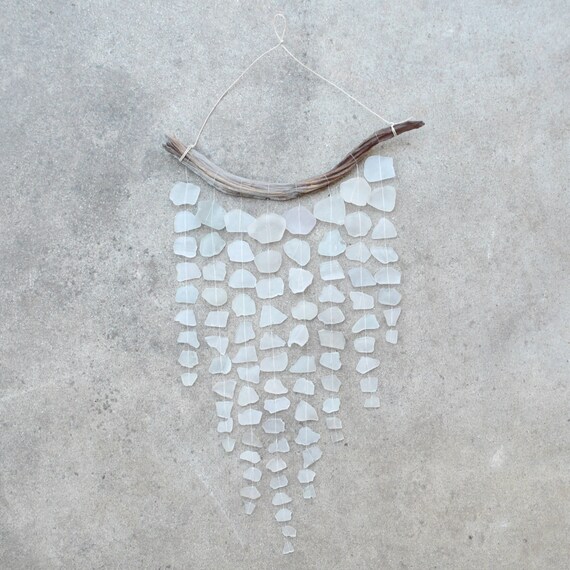 Sea Glass & Driftwood Mobile / Suncatcher - Clear/White