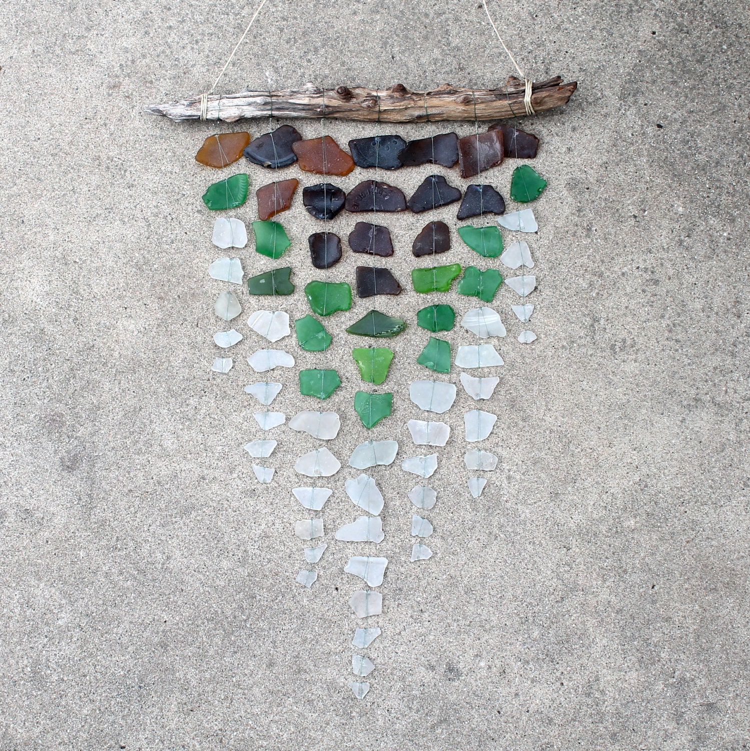 Sea Glass & Driftwood Mobile - Brown, Green, and Clear - Chevron