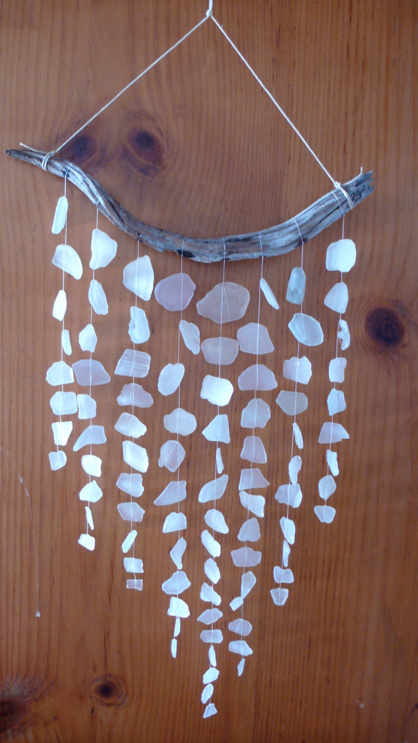 Sea Glass & Driftwood Mobile / Suncatcher - Clear/White