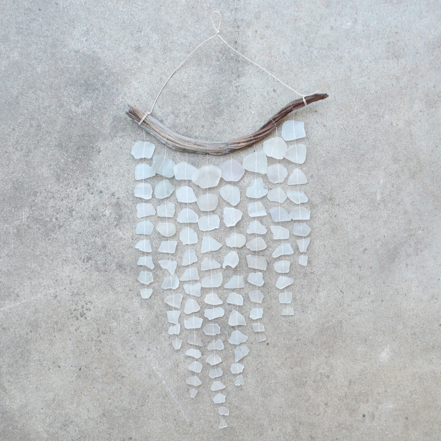 Sea Glass & Driftwood Mobile / Suncatcher - Clear/White