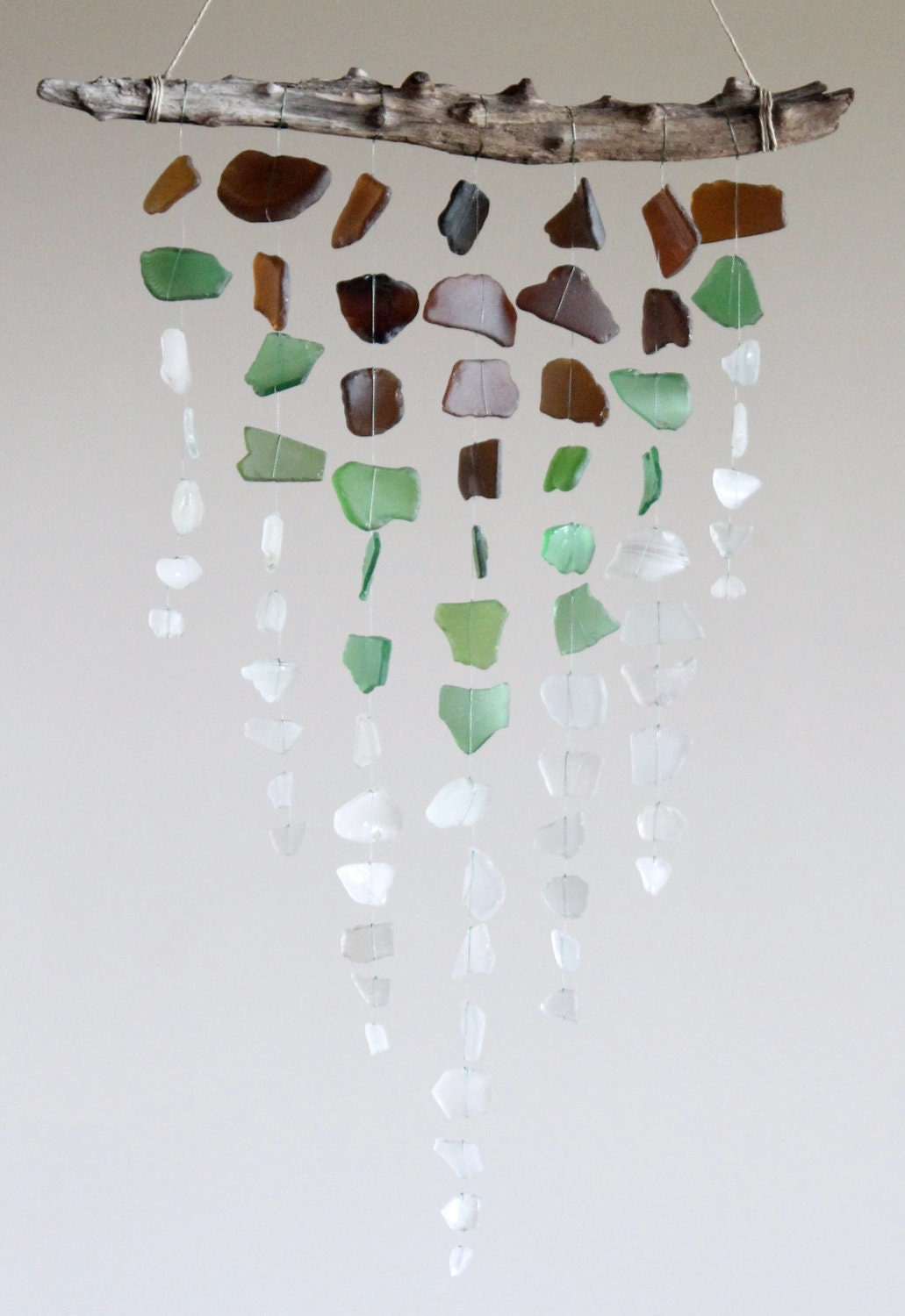 Sea Glass & Driftwood Mobile - Brown, Green, and Clear - Chevron