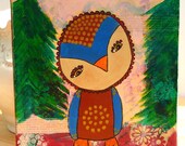 Little Owl Mixed Media Painting