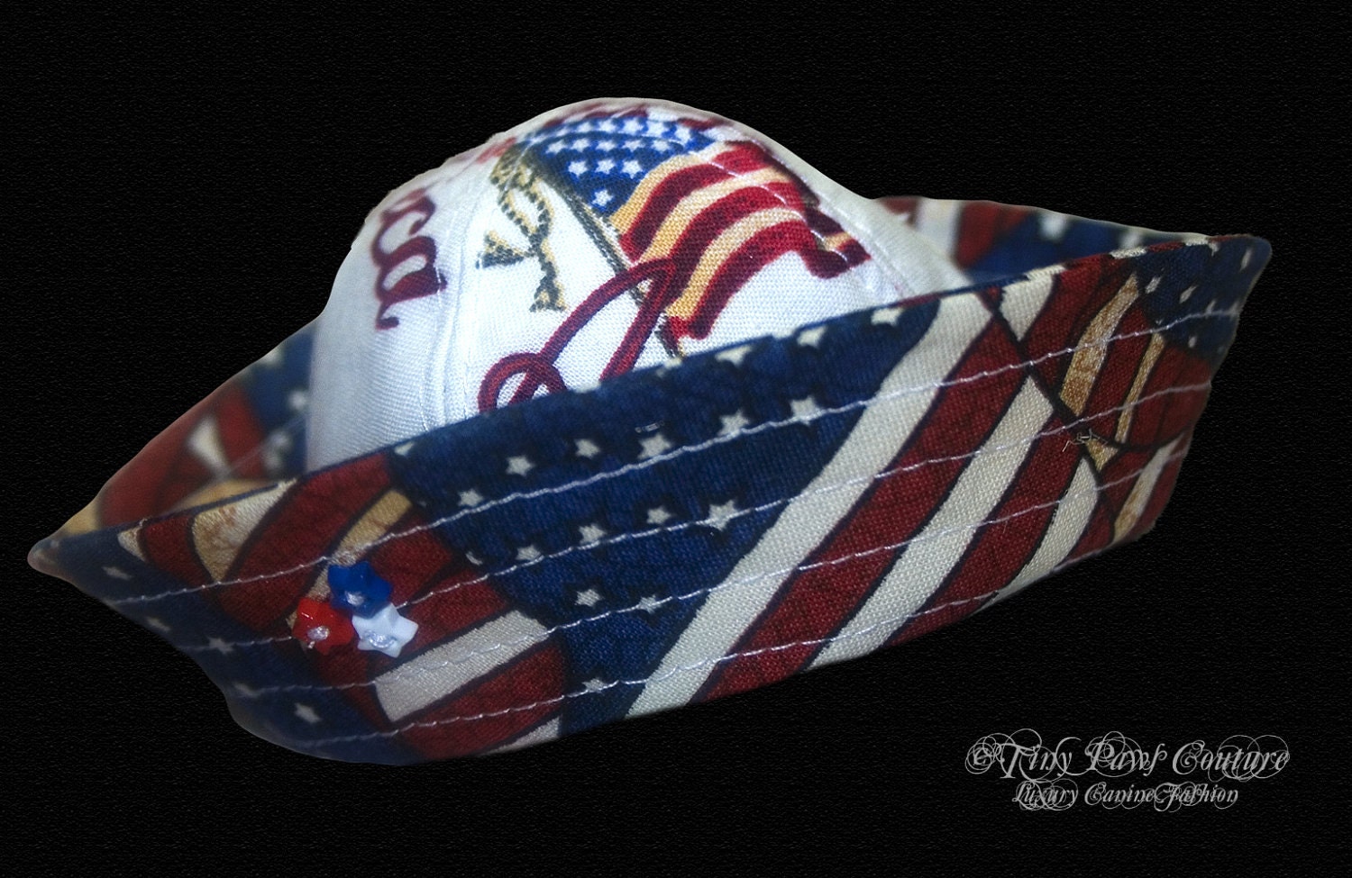 America, Designer  Sailor Style  Pet  Hat, White, Red White Blue