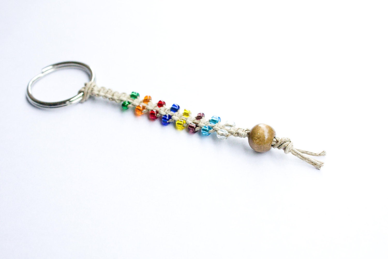 Hemp Keychain Rainbow Beaded Keychain Natural