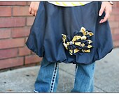 Dark Gray Bubble Skirt with Vintage Yellow and Gray Flowers