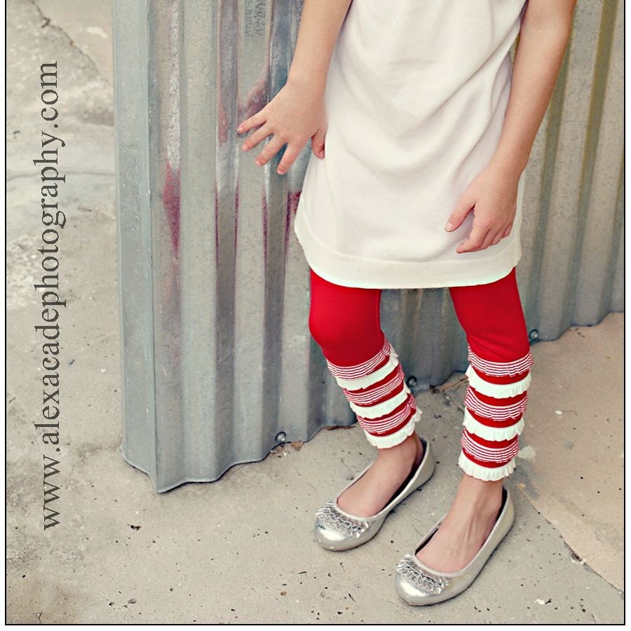Red Leggings with Red and White Striped Ruffles