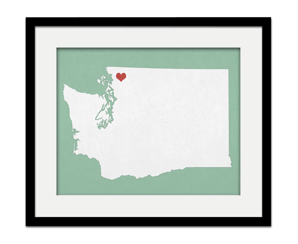 Washington State Map Custom Personalized Heart Print I Love the Pacific Northwest USA Hometown Wall Art Gift Souvenir