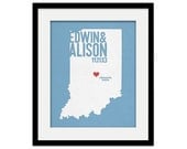 Indiana Wedding Gift - Personalized State and Heart - Custom Wedding Date - Location City and State Modern Art Print - 8x10