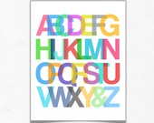 Alphabet Nursery Art Print Wall Art Poster for Baby or Kids Room - 8 x 10 - Typography Custom Colors Nursery Decor, Kids Decor, ABC Print