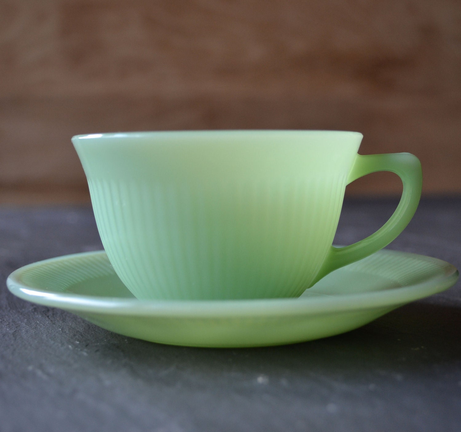 Fire King Jadite Jane Ray Cup and Saucer