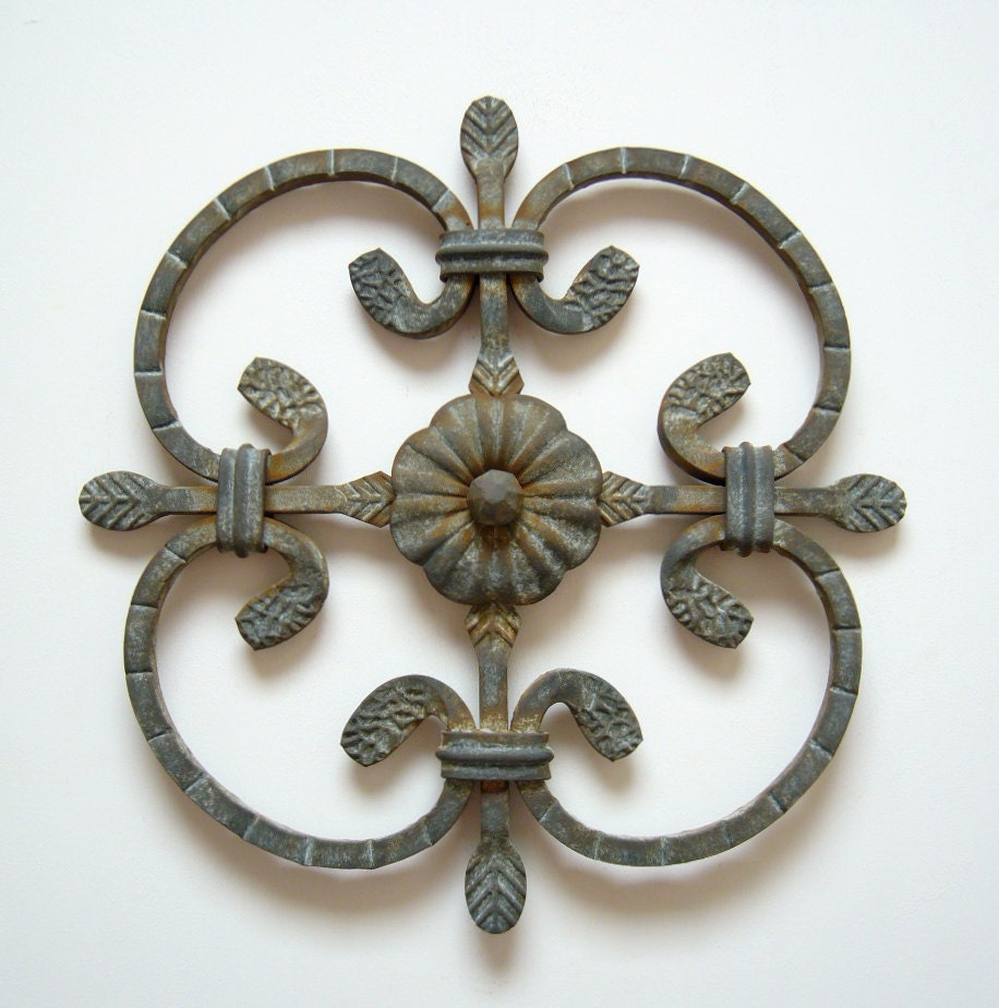 Metal art steel flower scroll cross southwest natural patina rustic